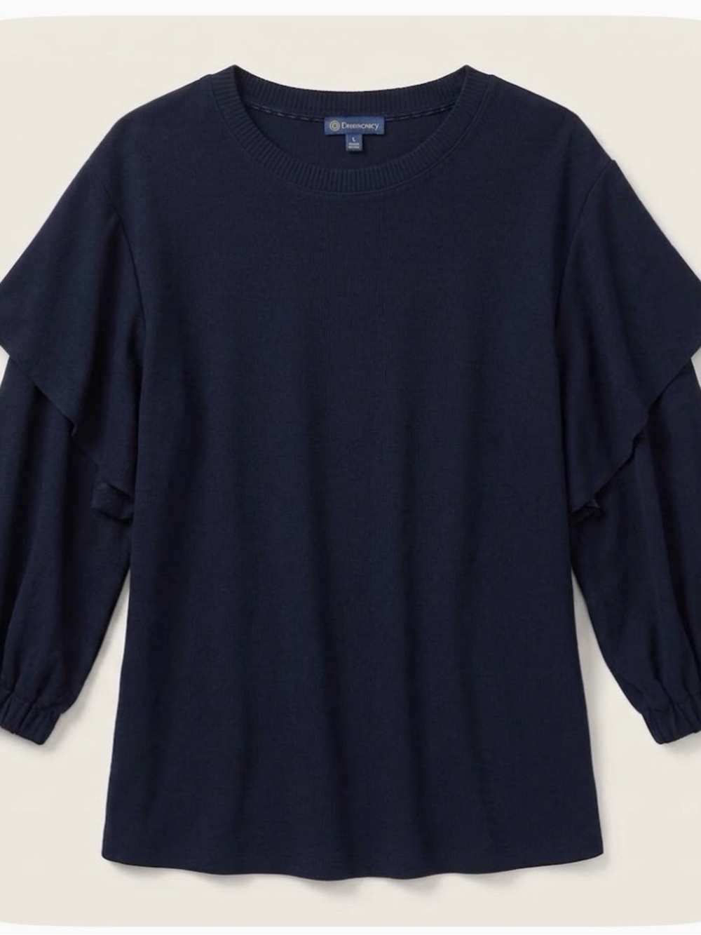 DEMOCRACY Sweater with Flutter Sleeves, Women’s L, Navy Blue